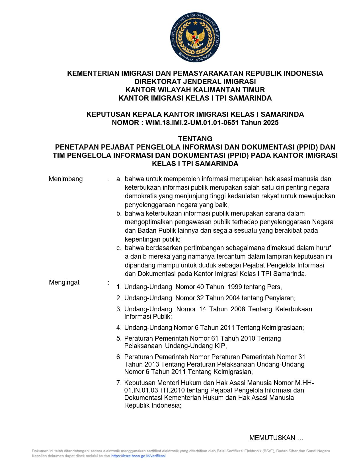 SK Kepala Kantor Tim PPID Tahun 2025 1